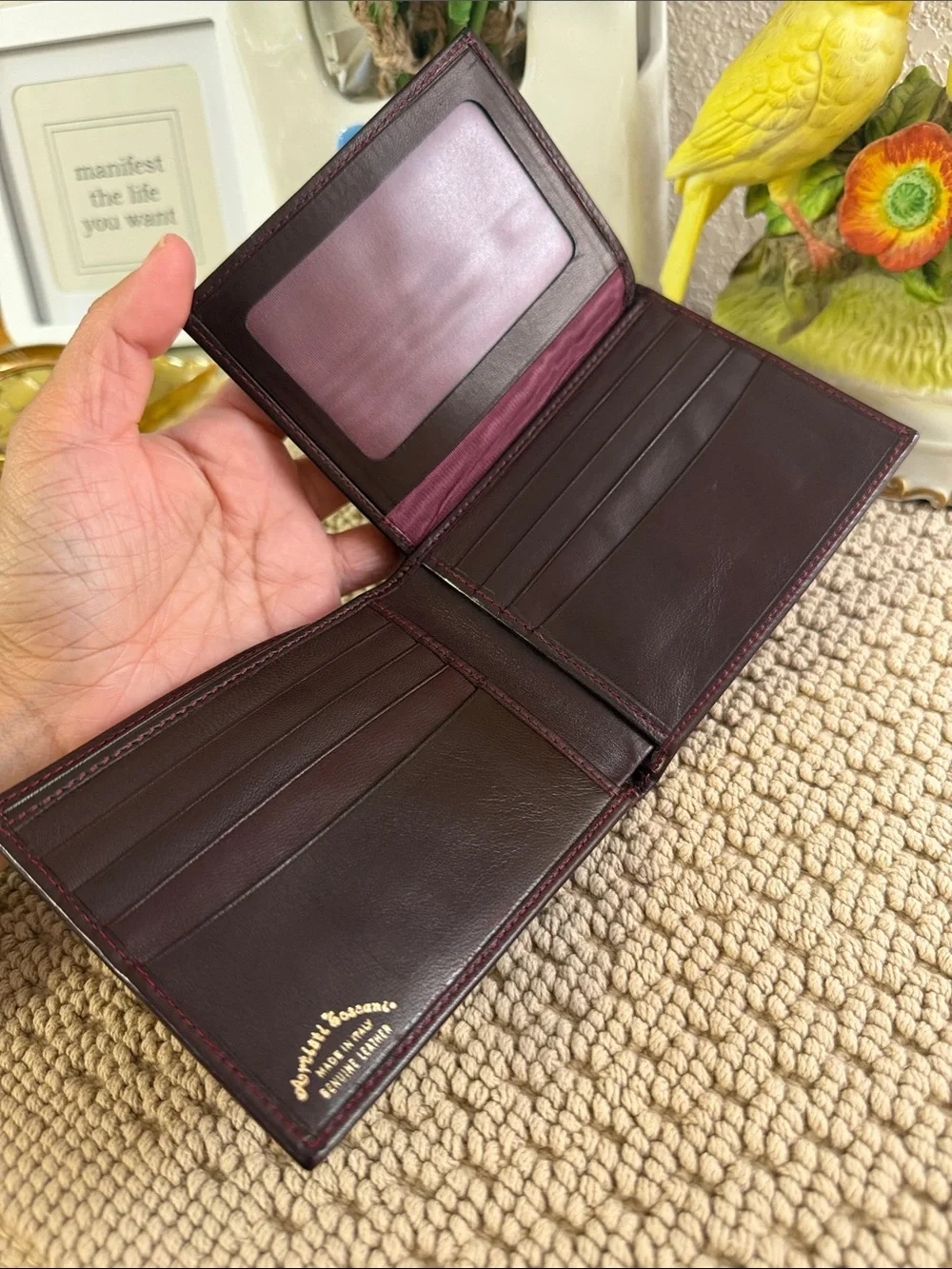 Leather Bifold Wallet Portafoglio Toscano Burgundy Made In Italy